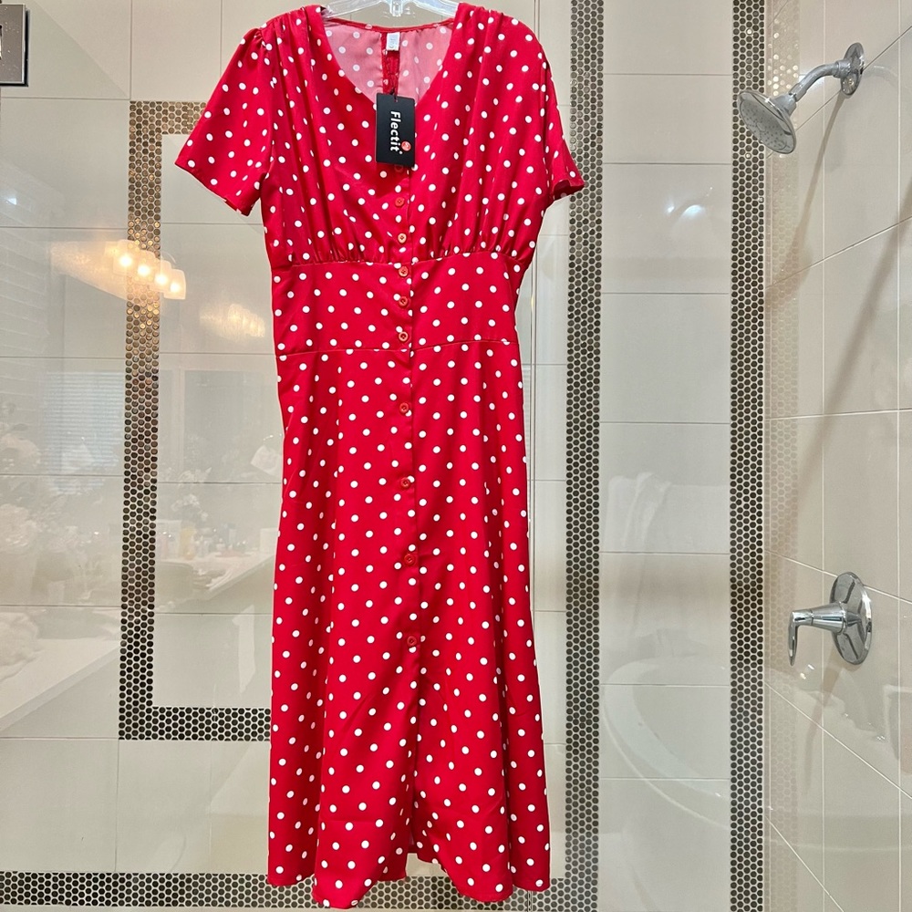 Red Poka Dots MIDI Dress
